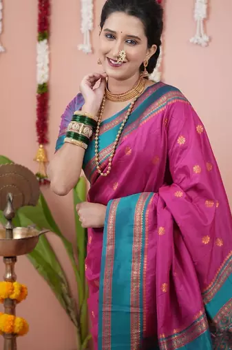 Pink ethnic motifs zari silk blend banarasi saree