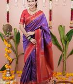 Purple woven design zari silk blend banarasi saree