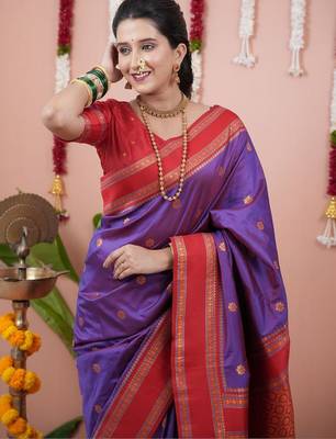 Purple woven design zari silk blend banarasi saree 2