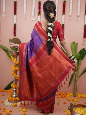 Purple woven design zari silk blend banarasi saree 3