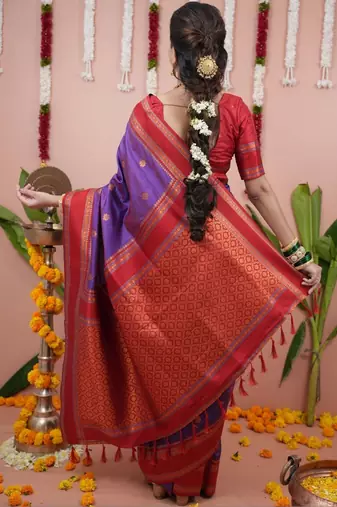 Purple woven design zari silk blend banarasi saree