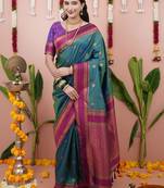 Green woven design zari silk blend banarasi saree
