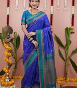 Blue ethnic motifs zari silk blend banarasi saree