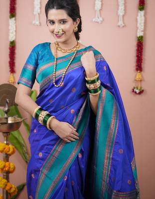 Blue ethnic motifs zari silk blend banarasi saree 2