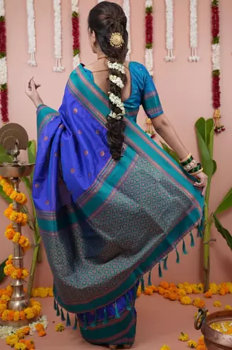 Blue ethnic motifs zari silk blend banarasi saree