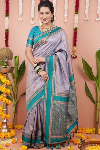 Purple ethnic motifs zari silk blend banarasi saree