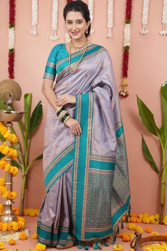 Purple ethnic motifs zari silk blend banarasi saree