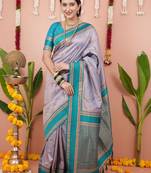 Purple ethnic motifs zari silk blend banarasi saree