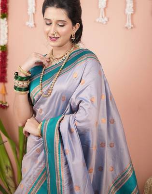 Purple ethnic motifs zari silk blend banarasi saree 2