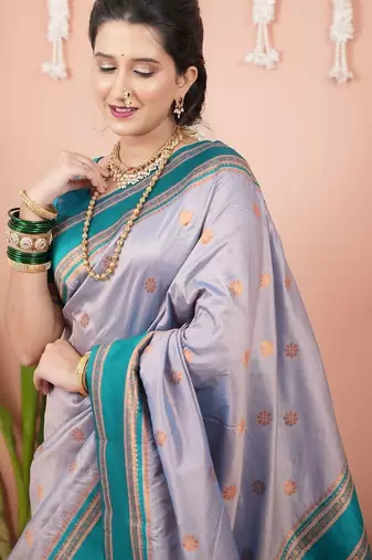 Purple ethnic motifs zari silk blend banarasi saree