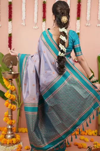 Purple ethnic motifs zari silk blend banarasi saree