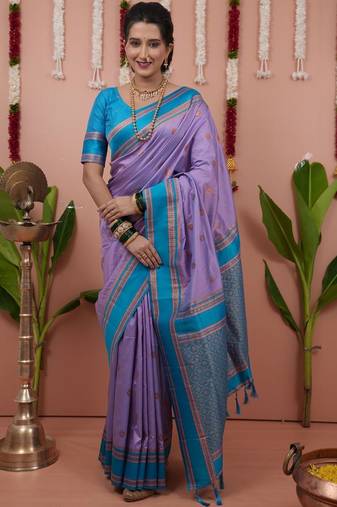 Purple woven design zari silk blend banarasi saree