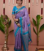 Purple woven design zari silk blend banarasi saree