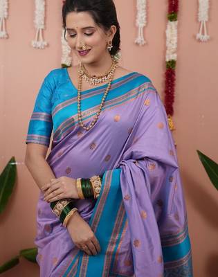 Purple woven design zari silk blend banarasi saree 2