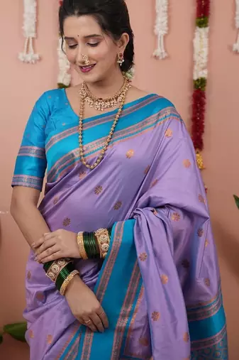 Purple woven design zari silk blend banarasi saree