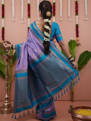 Purple woven design zari silk blend banarasi saree 3