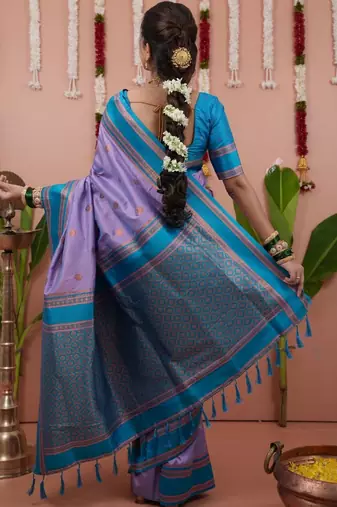 Purple woven design zari silk blend banarasi saree