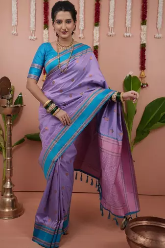 Purple woven design zari silk blend banarasi saree