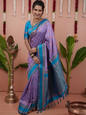 Purple woven design zari silk blend banarasi saree 5