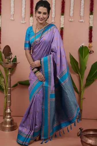 Purple woven design zari silk blend banarasi saree