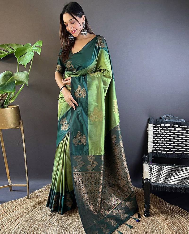 Green woven design zari kanjeevaram saree