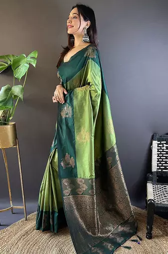 Green woven design zari kanjeevaram saree
