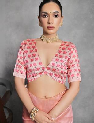 Pink floral silk cotton designer tussar saree 4