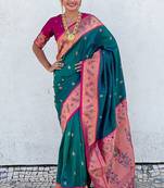 Green woven design zari silk blend paithani saree