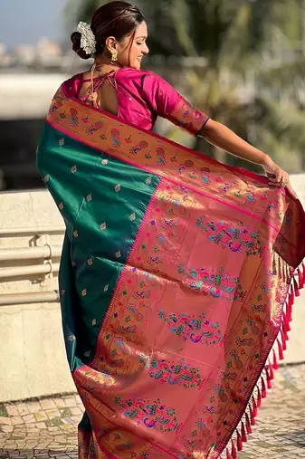 Green woven design zari silk blend paithani saree