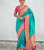 Blue woven design zari silk blend paithani saree