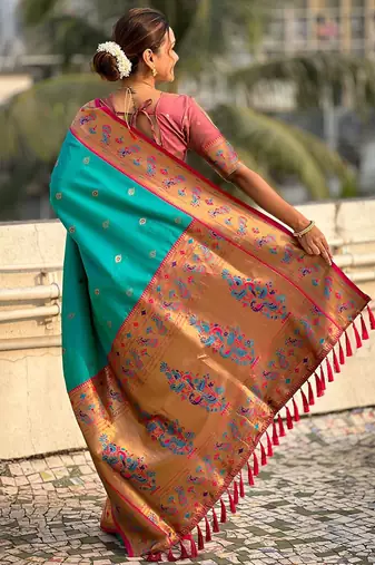Blue woven design zari silk blend paithani saree
