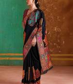 Black floral silk blend banarasi saree