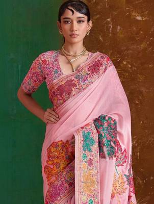 Pink floral silk blend banarasi saree 2