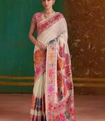 Off white floral silk blend banarasi saree