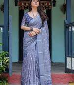 Purple floral zari  linen saree