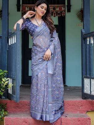 Purple floral zari  linen saree 2