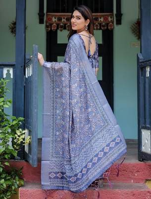 Purple floral zari  linen saree 4