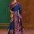 Navy blue floral silk blend banarasi saree