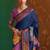 Navy blue floral silk blend banarasi saree