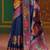 Navy blue floral silk blend banarasi saree