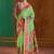 Lime floral silk blend banarasi saree