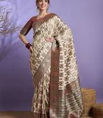 Cream ethnic motifs zari banarasi saree