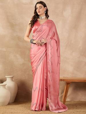 Pink embellished sequinned saree 1