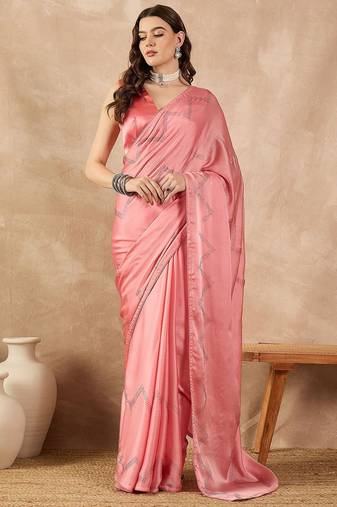 Pink embellished sequinned saree