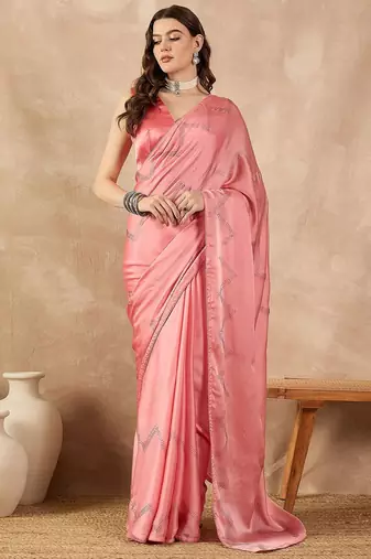 Pink embellished sequinned saree