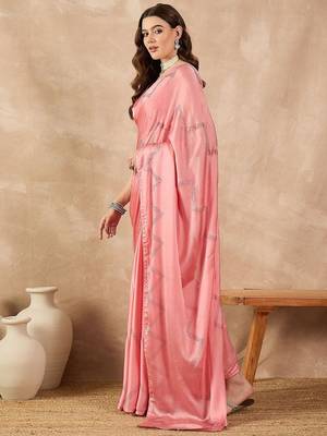 Pink embellished sequinned saree 2