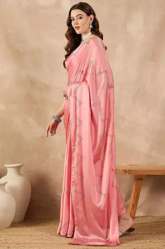Pink embellished sequinned saree