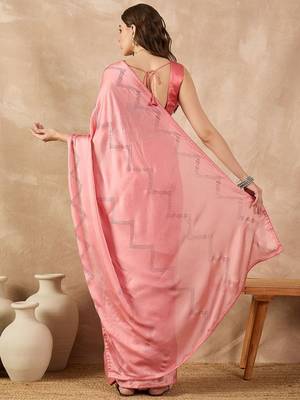 Pink embellished sequinned saree 3