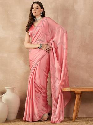 Pink embellished sequinned saree 5