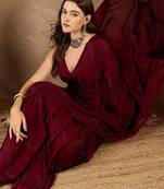 Maroon satin designer saree